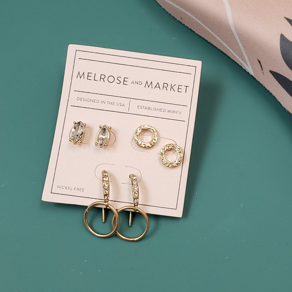 Melrose And Market Nwt Nickel Free 3 Small Gold Earrings Circle Stud Jewel 10$